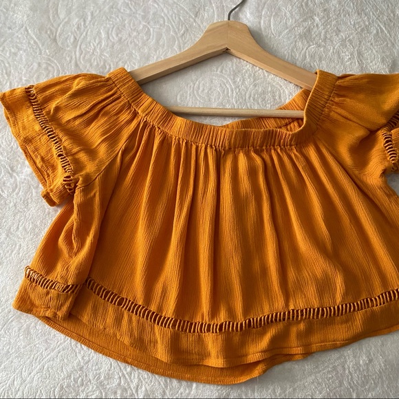 Orange Gold Off Shoulder Crop Top - Picture 4 of 7